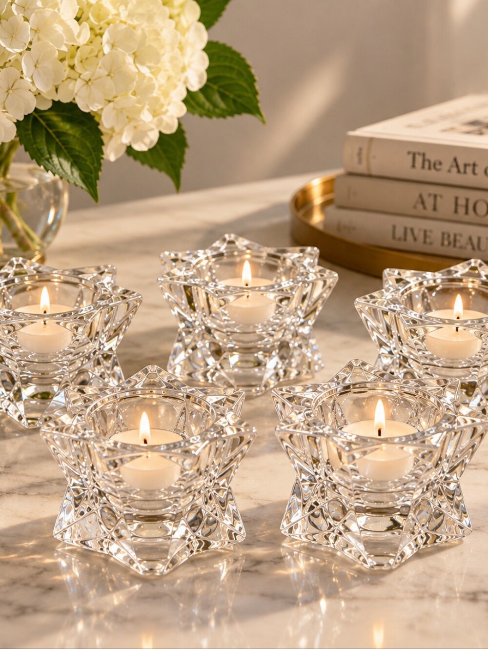 Mikasa Clear Crystal Star Votive Candle Holders Set of 5 Vintage